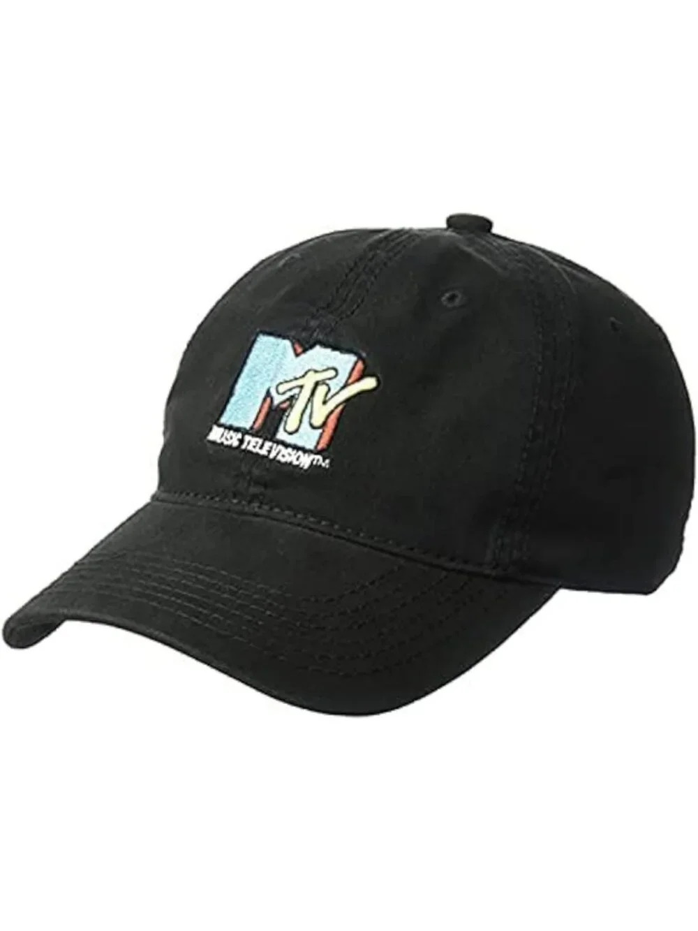 Vintage Embroidered Logo Baseball Cap, Adjustable Cotton Hat, Curved Brim, Black